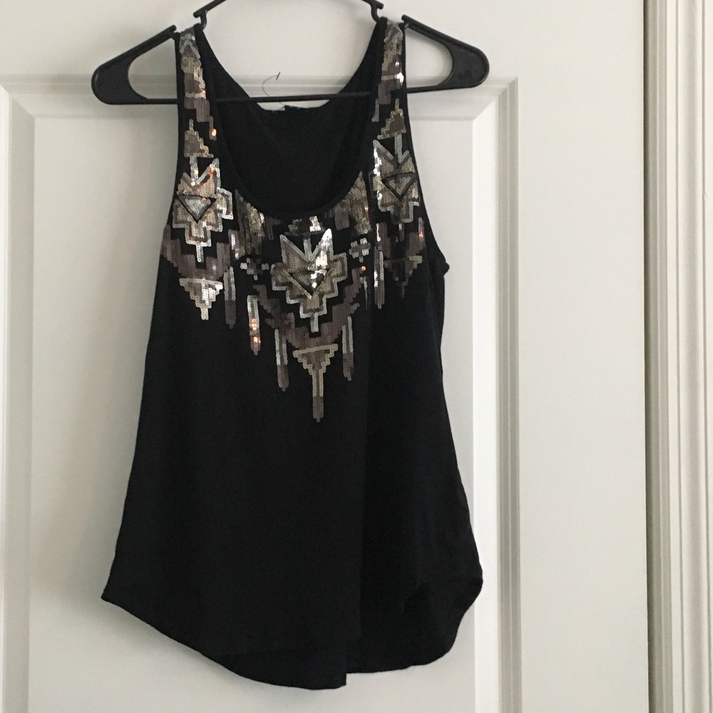 Aztec Sequined Black Top